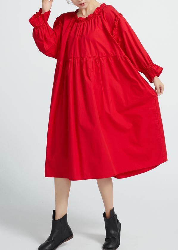 Italian Red Cotton Wardrobes High Waist Robe Spring Dresses