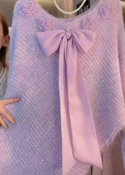 Art Coffee Bow Knit Sweater Batwing Sleeve
