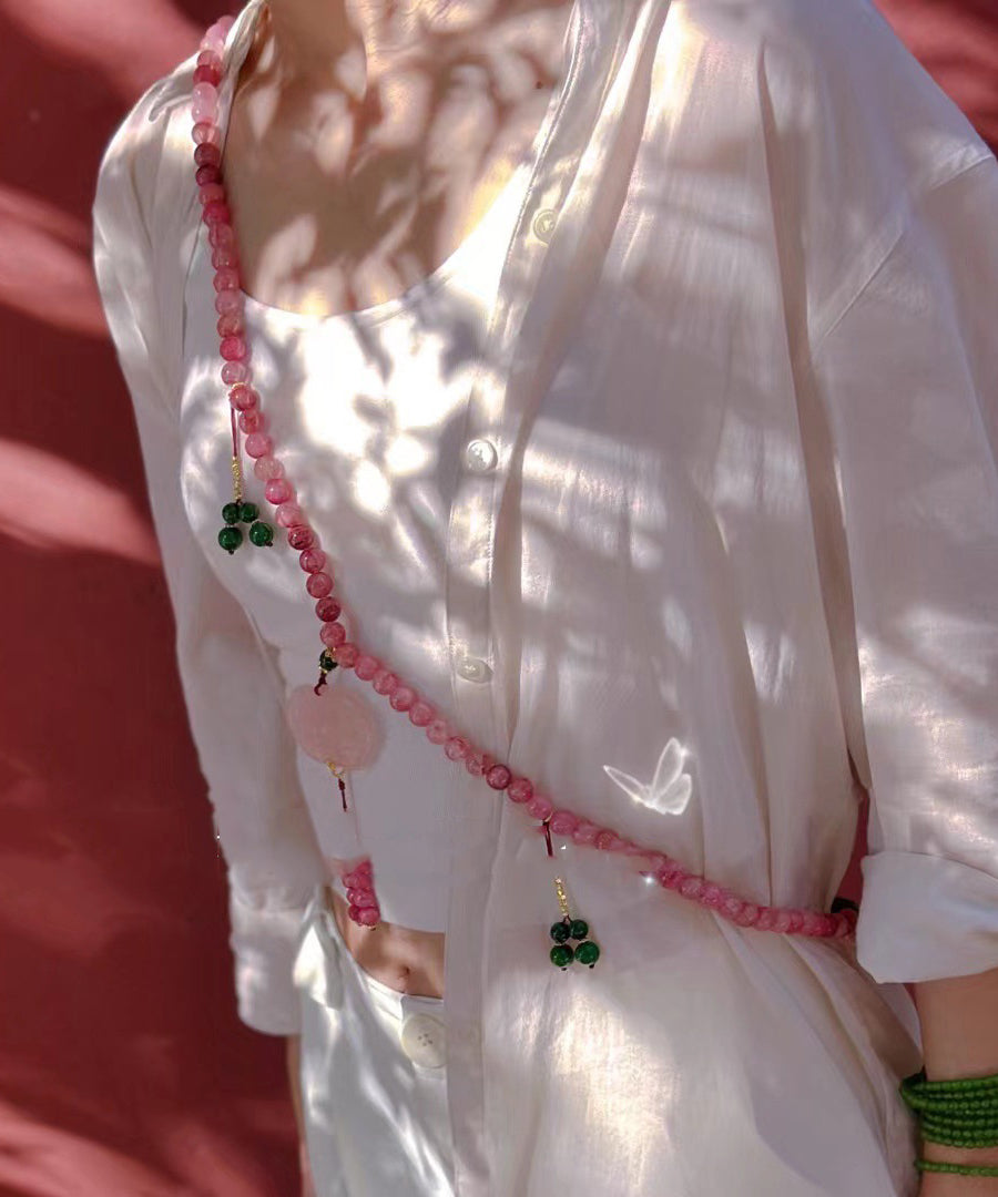 Classy Red Ancient Gold Peony Beading Tassel Pendant Necklace