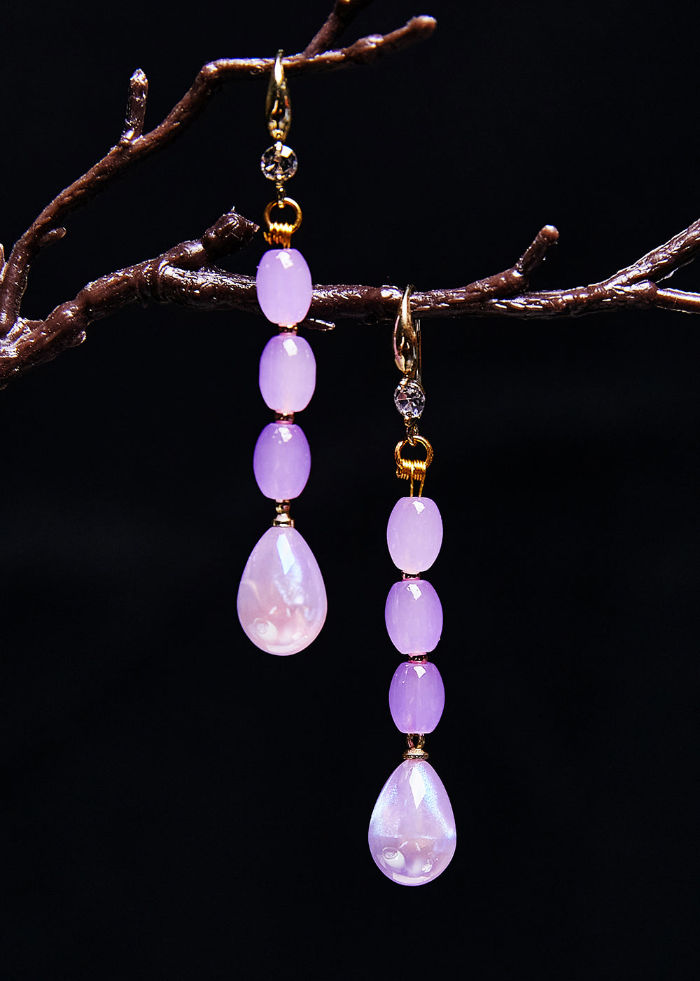 Light Purple Droplet Shape Crystal Drop Earrings