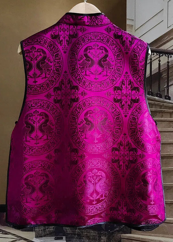 Rose Patchwork Jacquard Side Open Silk Vest Sleeveless