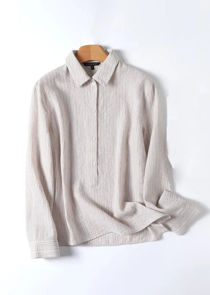 Natural Beige Peter Pan Collar Button Shirt Fall