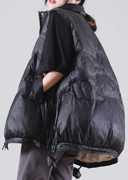 Black Zippered Duck Down Sleeveless Down Vest