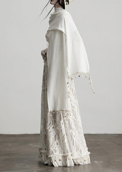 Fitted White Tassel Patchwork Lace Skirts Fall