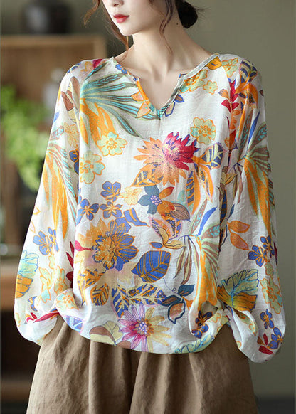 Handmade Apricot V Neck Fall Blouse Long Sleeve