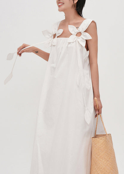 Simple White Oversized Decorated Cotton Cami Dress Summer