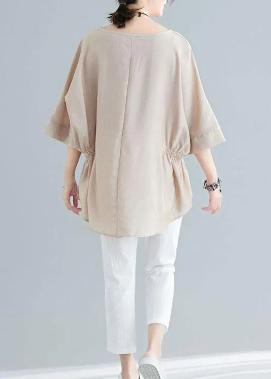 Unique Beige Batwing Sleeve Cotton Summer Shirt Tops