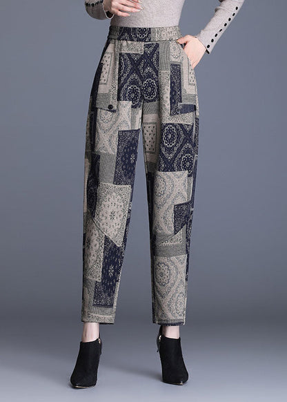 Print Pockets Straight Fall Pants