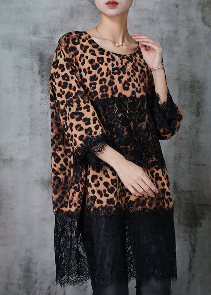Leopard Patchwork Lace Chiffon Mini Dress Summer