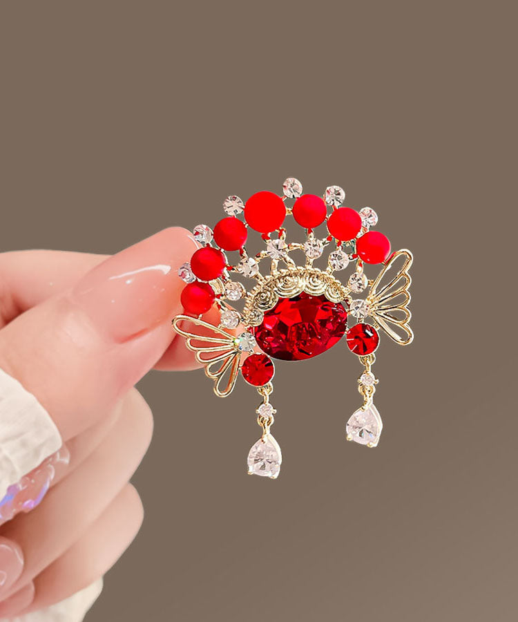 Red Copper Zircon Crystal Ball Huadan Brooches