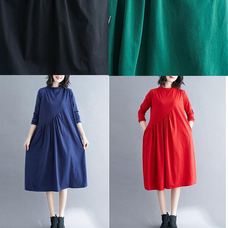 O Neck Wrinkled Spring Tunics Outfits Black Maxi Dress