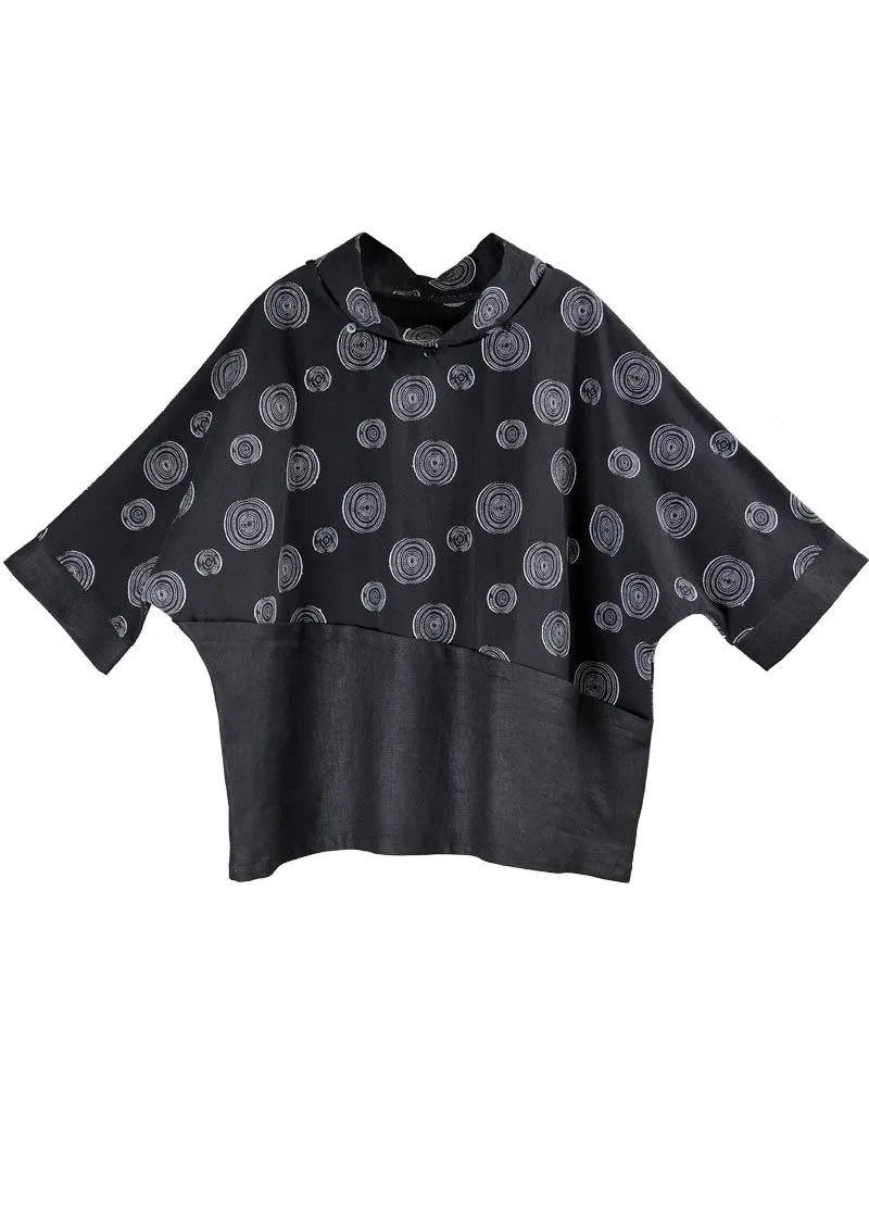 Organic Black Print Patchwork Cotton Linen Summer Shirt