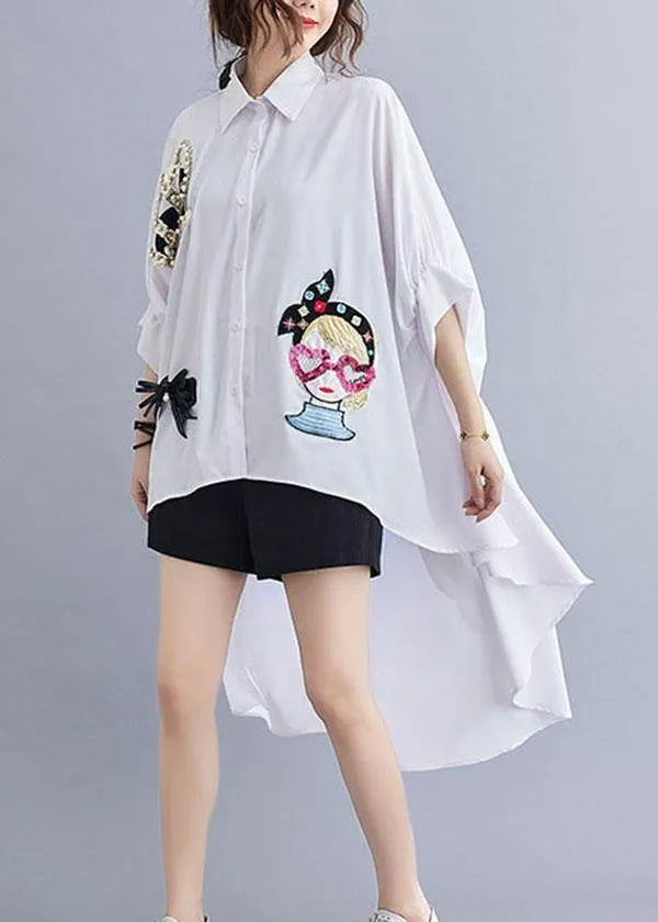 Style White Nail Bead Sequins Button Summer Top