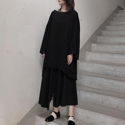Classy Black Blouses for O Neck Asymmetric Art Spring Shirt