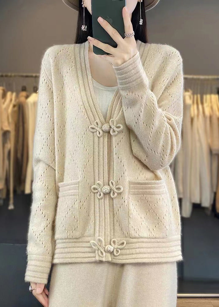 French Camel Button Pockets Wool Coat Spring