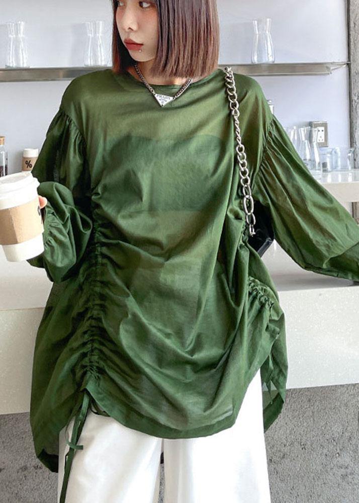 French Green Cinched Long Sleeve Shirts