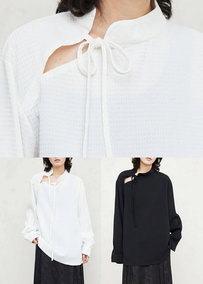 Black Tie Lace Shirts Lantern Sleeve