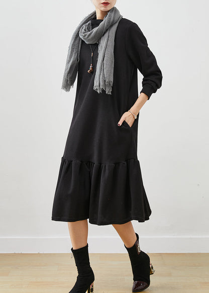 French Black Oversized Patchwork Cotton Maxi Dresses Spring