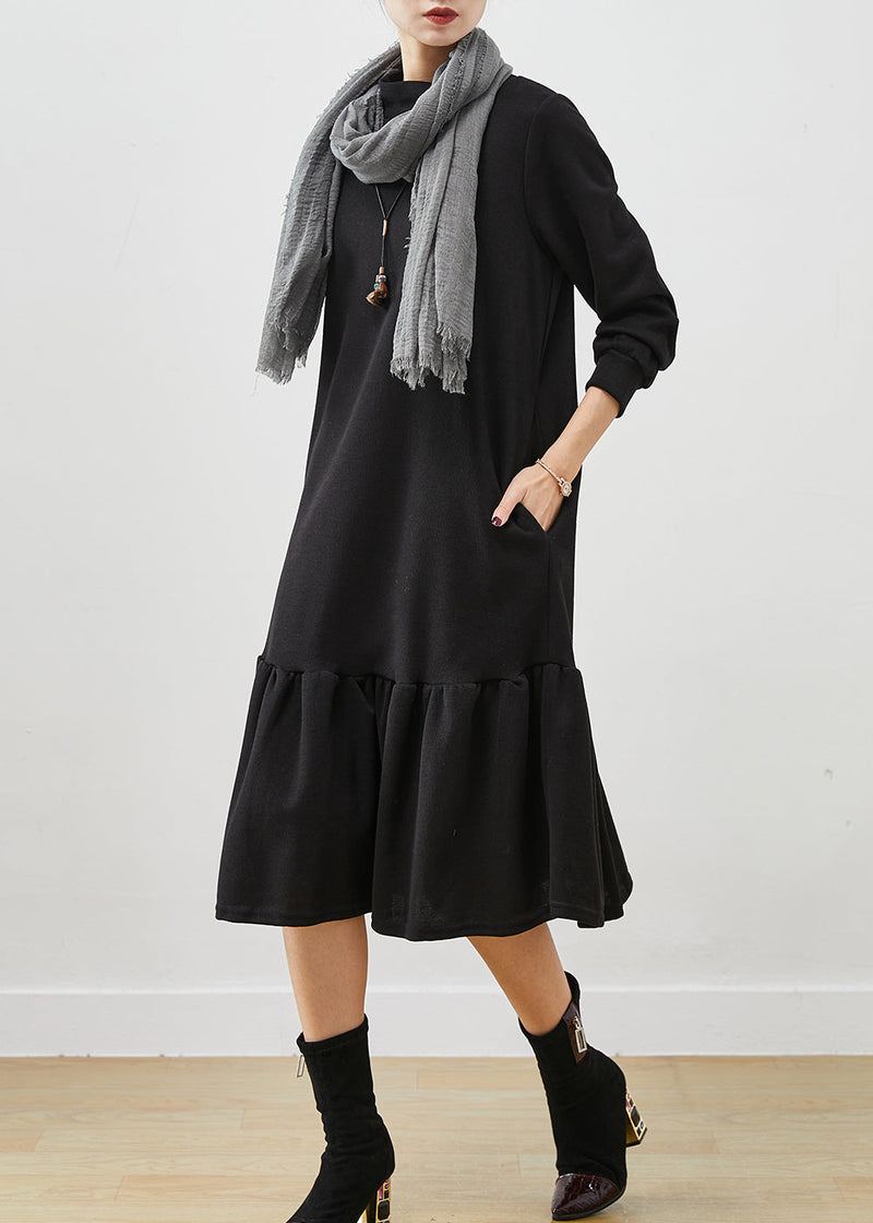 French Black Oversized Patchwork Cotton Maxi Dresses Spring