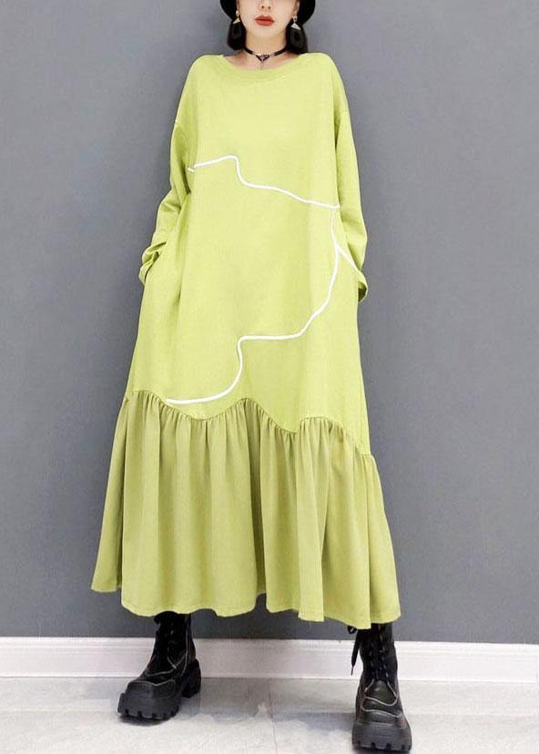 Light Green O-neck Patchwork Holiday Dress Fall Long Sleeve