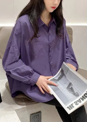 Boutique Purple Oversized Cotton Shirt Top Fall