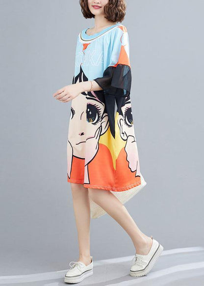 Blue Loose Print Pockets Summer Vacation Dresses