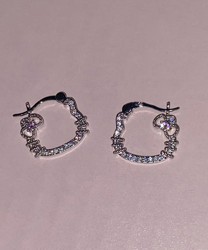 Diy Silk Copper Zircon Gem Stone Kt Cat Hoop Earrings