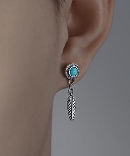 Blue Sterling Silver Turquoise Feather Stud Earrings