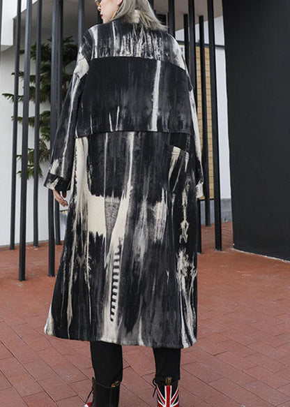 Retro Drawstring Print Pockets Fall Trench Coats