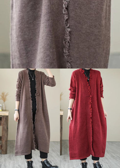 Chocolate Button Knit Coats Long Sleeve