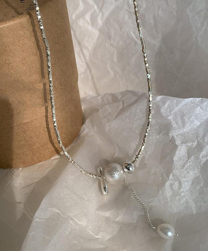 Classy Silk Sterling Silver Pearl Broken Silver Pendant Necklace