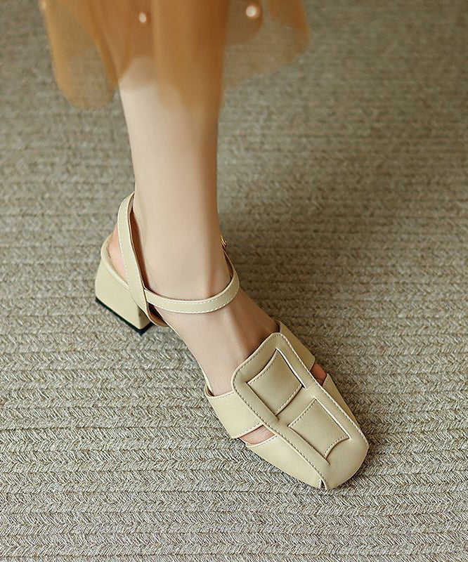 Splicing Chunky Heel Sandals Yellow Faux Leather