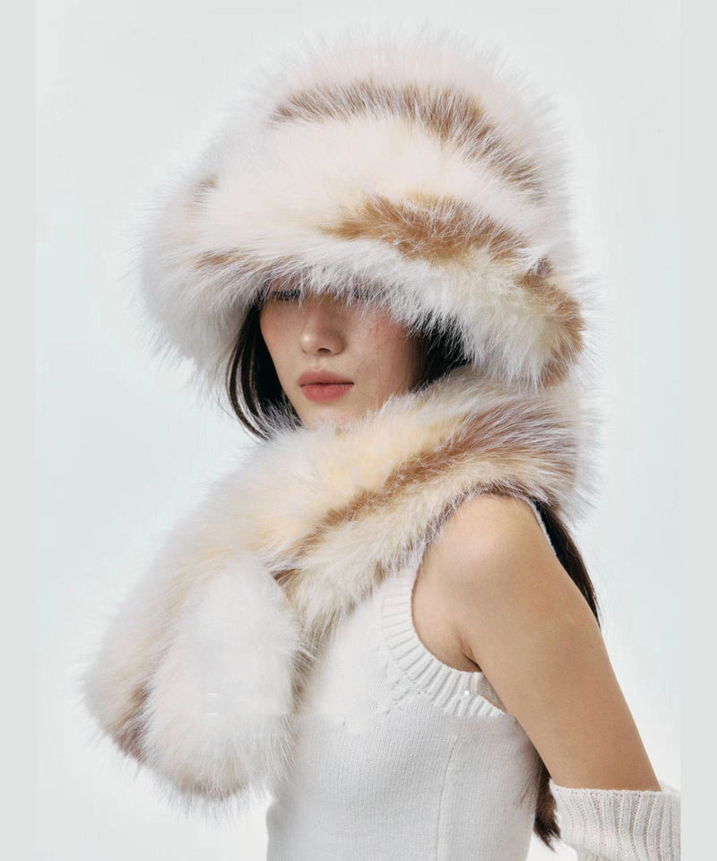 Thick Fuzzy Fur Fluffy Hat and Scarf Two Piece Set
