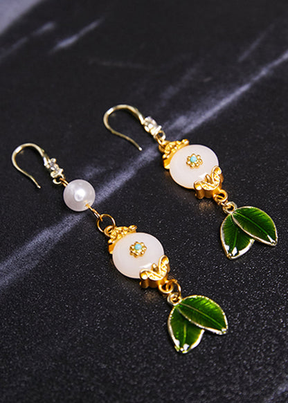 White Jade Leaf Metal Drop Earrings New Style