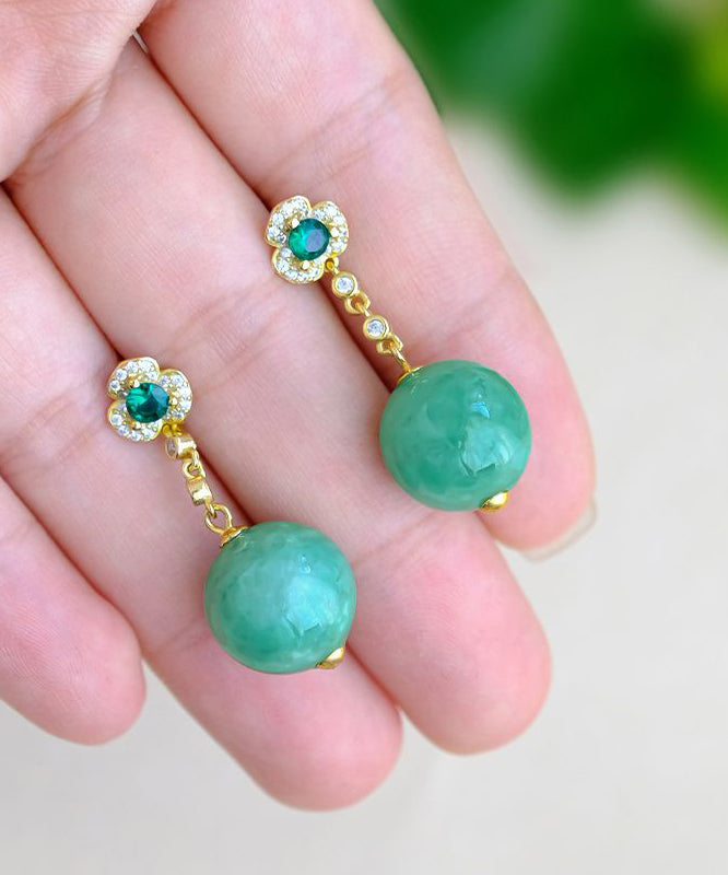 Green Sterling Silver Overgild Jade Crystal Zircon Drop Earrings