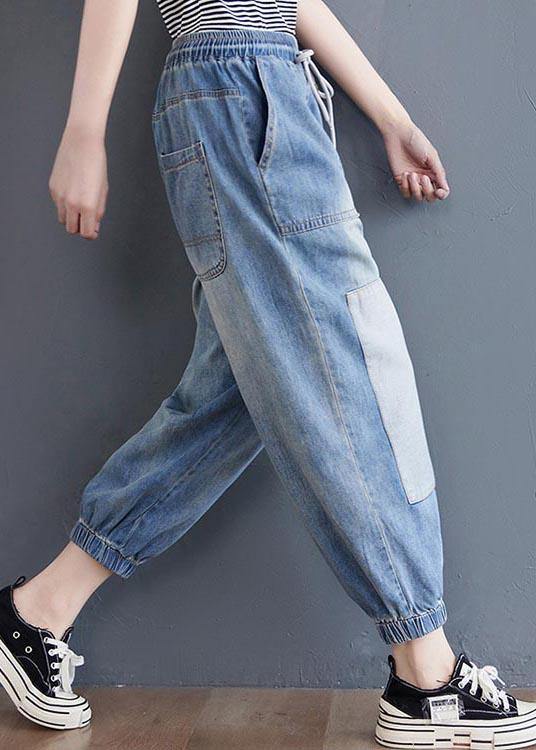 Blue Pockets Jeans Summer Cotton Pants