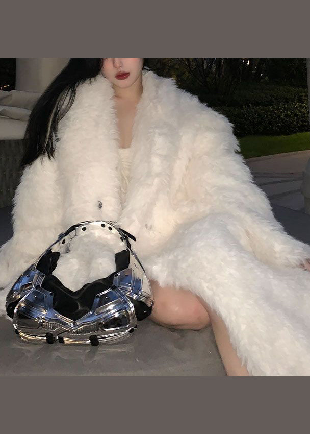 Boutique White Fuzzy Fur Fluffy Coat Winter