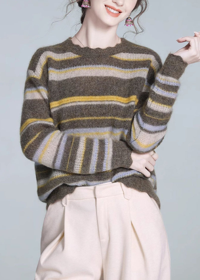 Striped O-neck Cozy Wool Knit Sweaters Winter
