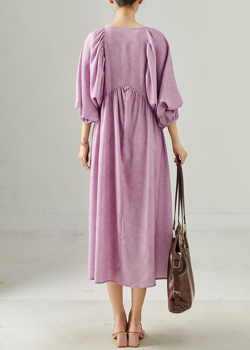 Purple Tie Dye Wrinkled Cotton Dresses Summer