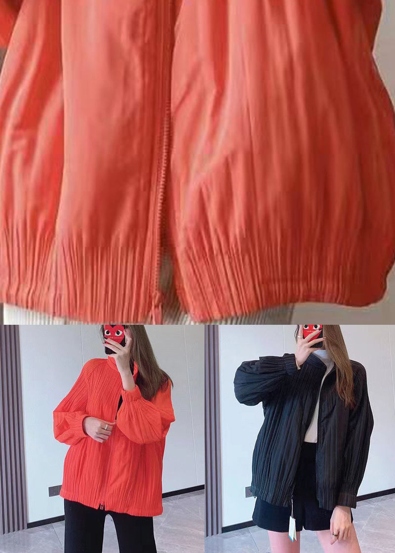 Orange Zip Up Fine Cotton Filled Thin Jackets Spring