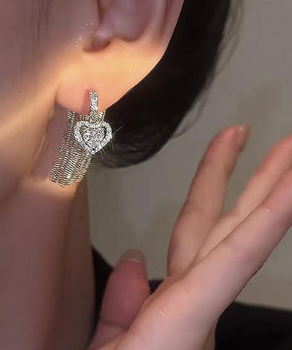 Copper Alloy Zircon Love Tassel Drop Earrings