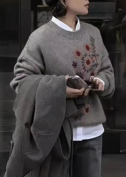 Diy Grey O Neck Thick Knit Sweater Tops Fall