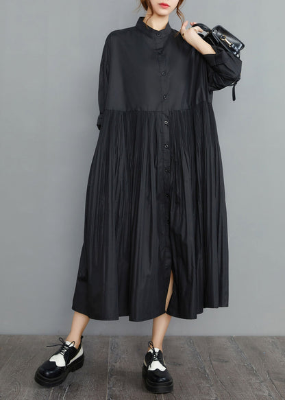 Simple Black Wrinkled Cotton Robe Dresses Spring