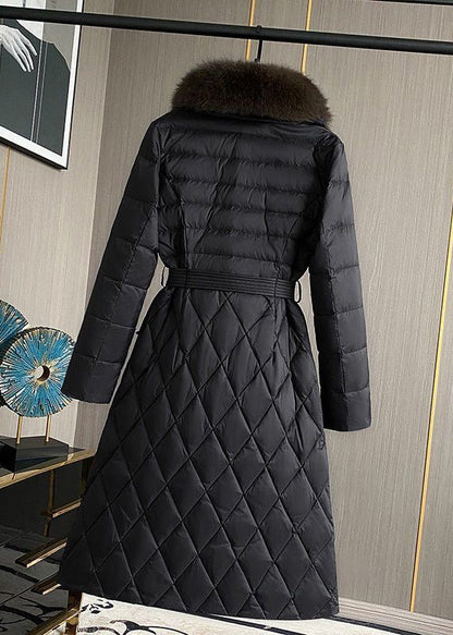 Black Fox Collar Slim Fit Duck Down Puffers Jackets Winter