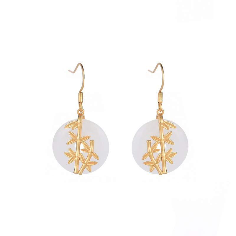 Buddha Stones Fengshui White Jade Fortune Earrings