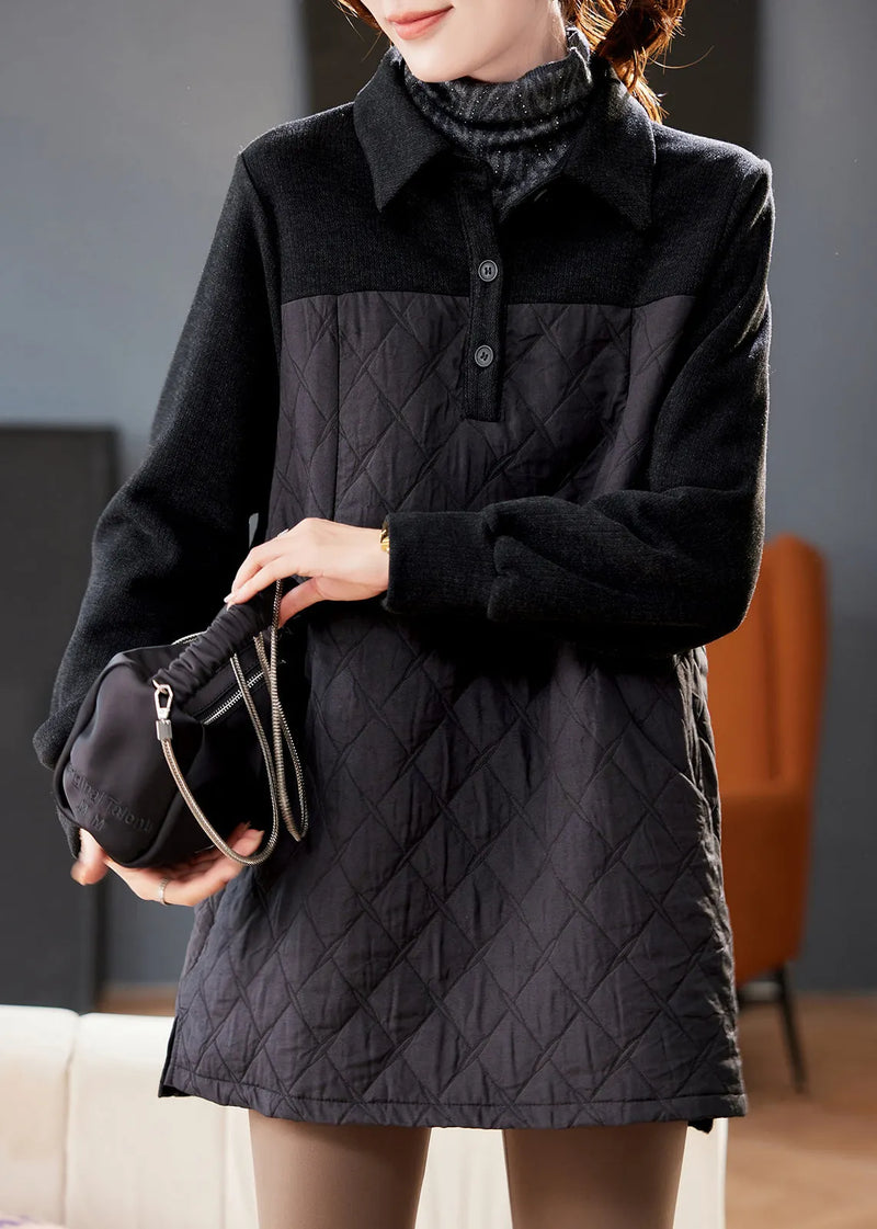 Black Peter Pan Collar Patchwork Plaid Sweatshirt Spring