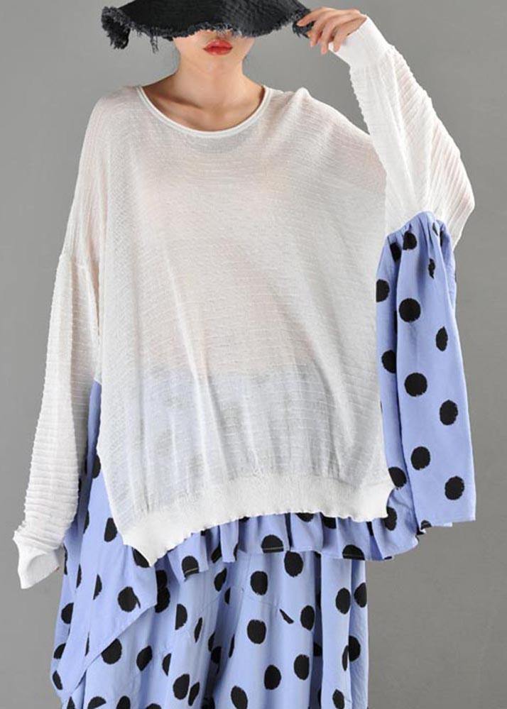 Summer Crew Neck Stitched T-shirt Pullover Loose Wave Point Top
