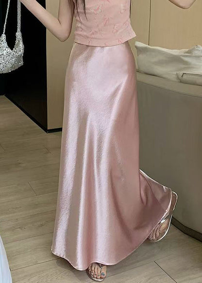 Pink Original Design Silk Skirts High Waist