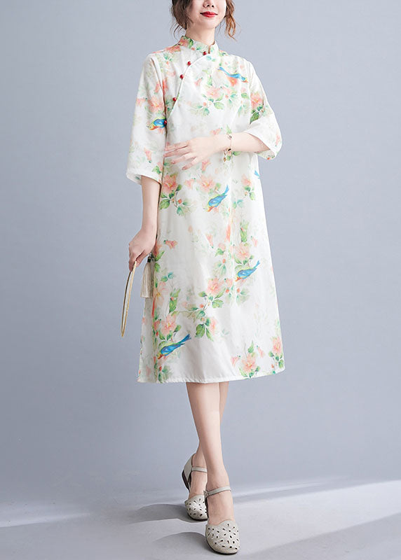 O Neck Half Sleeve Top Sewing Green Bird Print Shirt