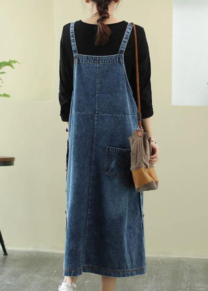 Vivid Denim Blue Tunic Dress Slash Neck Hole Maxi Dress